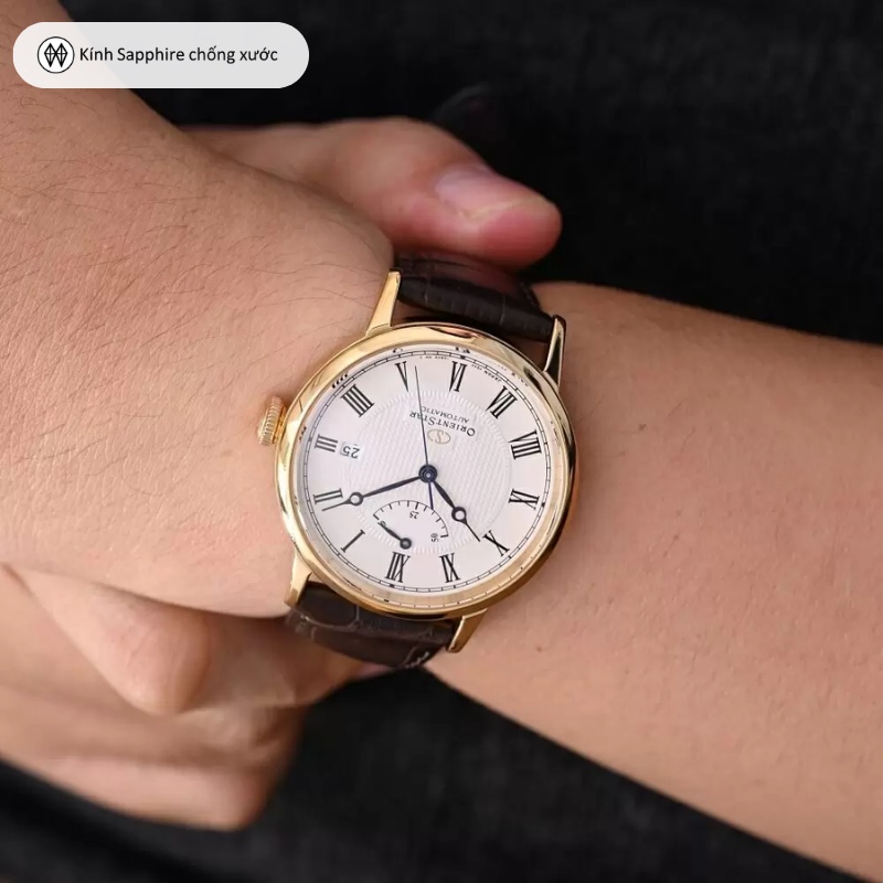 Đồng hồ cơ nam Orient Star Watch Classic RE-AU000 máy tích cót 50 tiếng mặt kính Sapphire chống xước dây da chính hãng