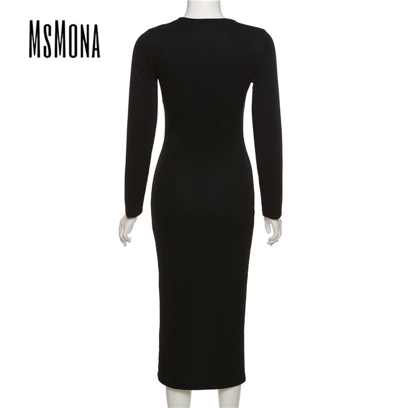 MsMona Đầm Tay Dài Cổ Tròn Màu Trơn Thời Trang 2023 Quyến Rũ Cho Nữ
