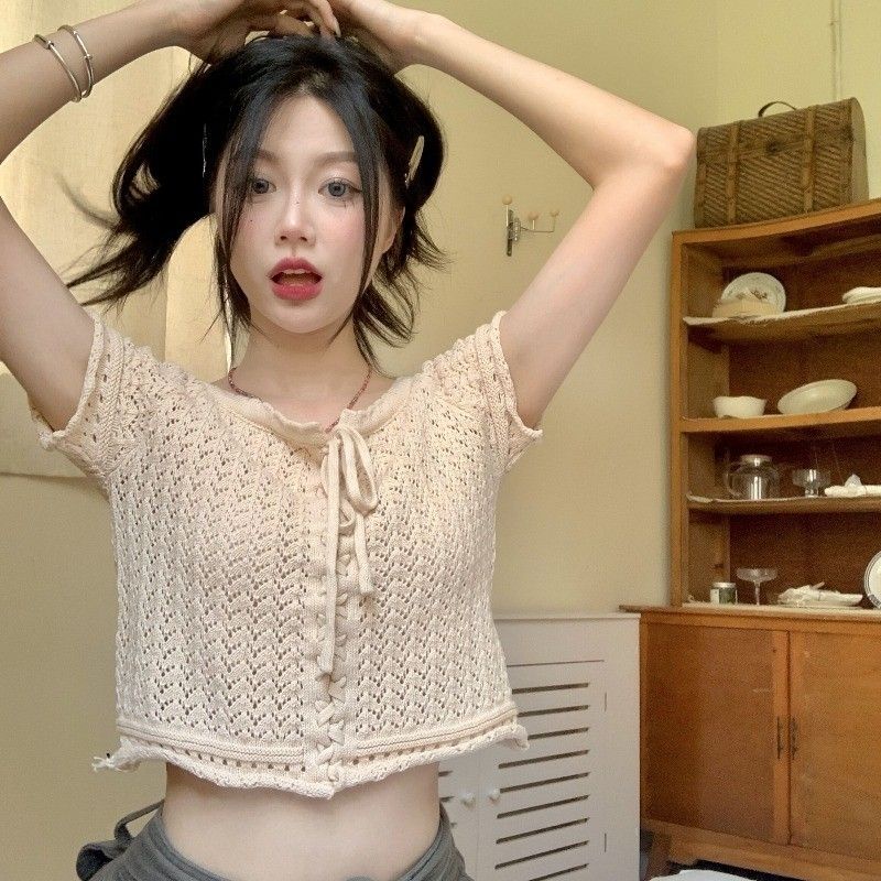 Áo Croptop Tay Ngắn Phong Cách Retro Hợp Thời Trang Hè Cho Nữ
