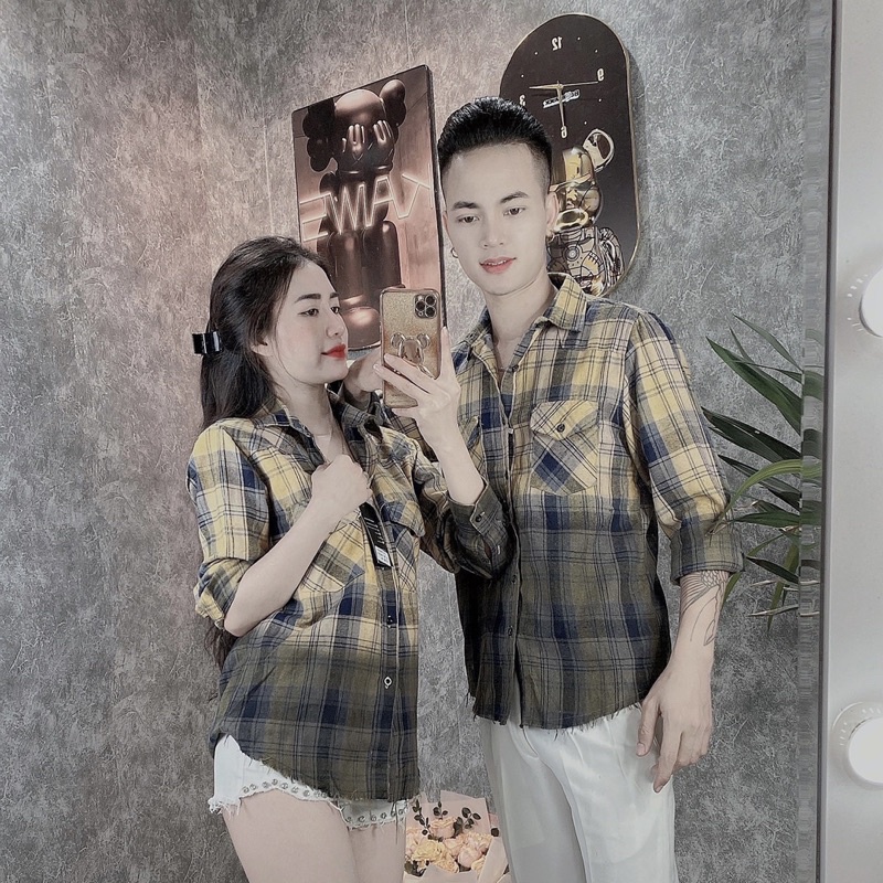 Áo sơ mi nam bbr ngắn tay loang màu rách gấu kẻ sọc caro nhiều , chất liệu cotton thấm hút mồ hôi cực kỳ tốt