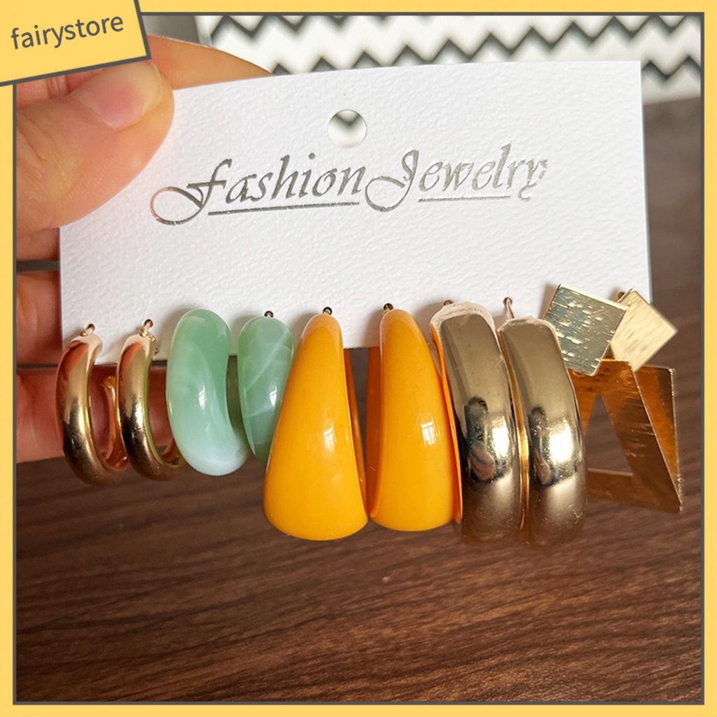 [Fairy1] 5 Đôi Bông Tai Nửa Hình Chữ C Bằng Acrylic Kim Loại Kiểu Dáng Hình Học Tối Giản Thanh Lịch Thời Trang Cho Nữ