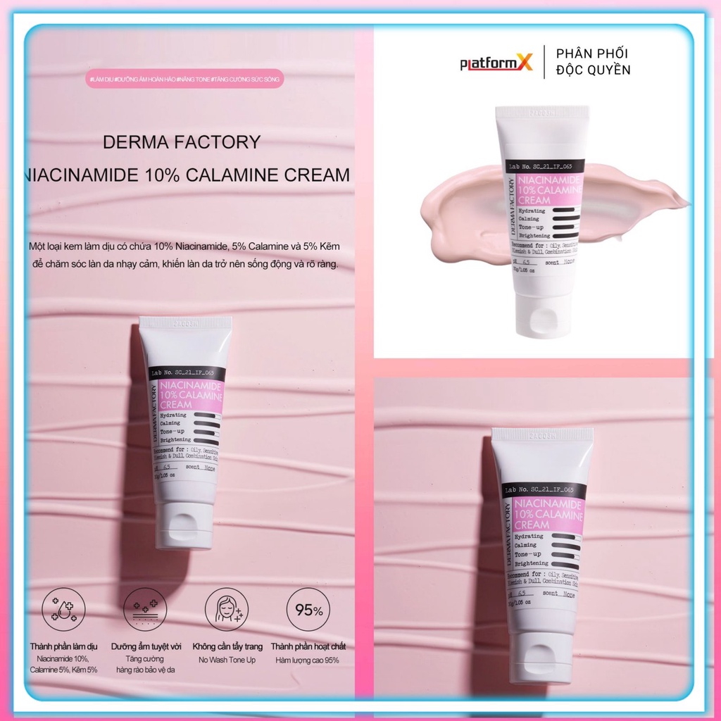 Kem dưỡng trắng Derma Factory Niacinamide 10% Calamine Cream 30g dưỡng da làm dịu, nâng tone, kiềm dầu - Family Care