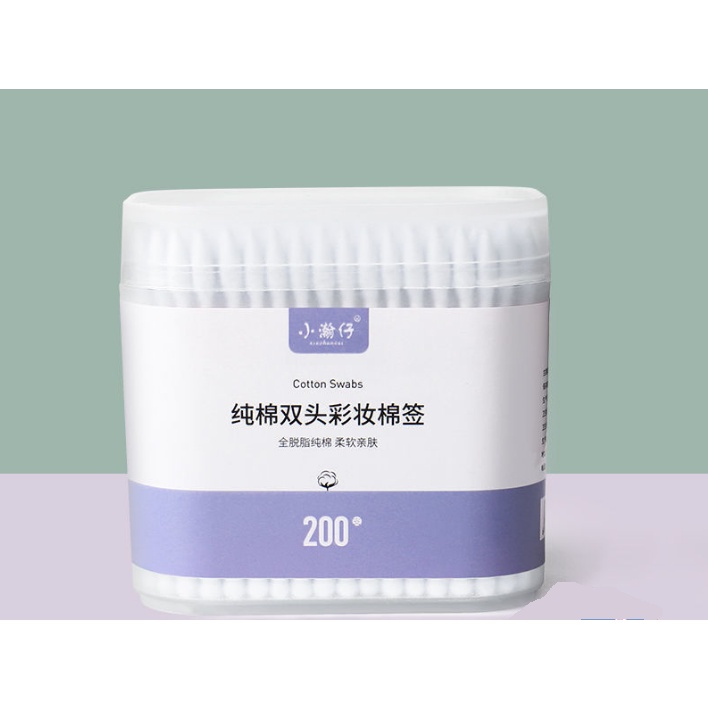 Hộp 200 tăm bông 2 đầu vệ sinh tai mũi - tiện lợi, sạch sẽ giao màu ngẫu nhiên