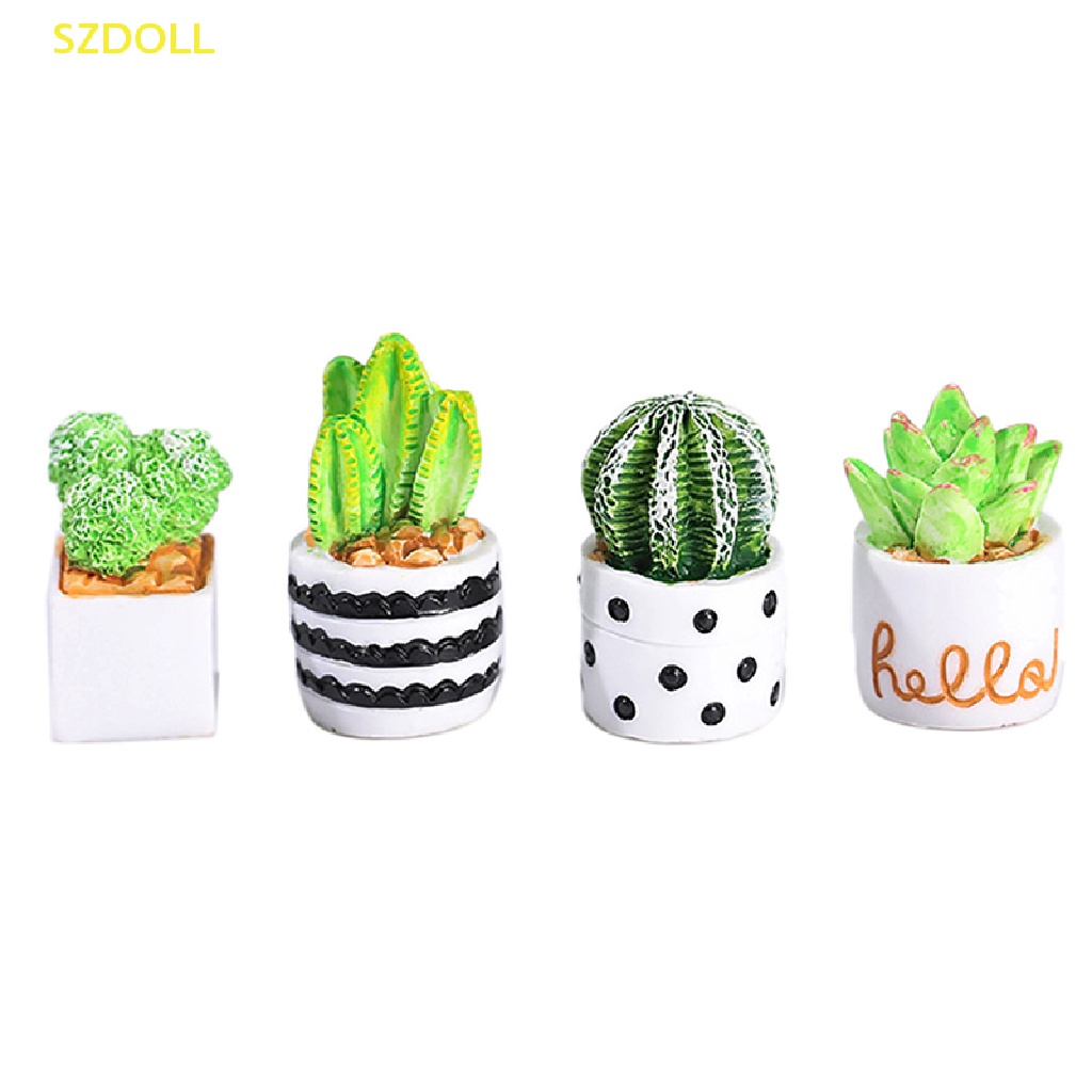 Set 1 / 4 Chậu Cây Mọng Nước Mini Tỉ Lệ 1: 12 Trang Trí Tiểu Cảnh / Nhà Búp Bê