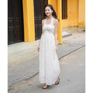Đầm bigsize cổ yếm nhún thun phối họa tiết hoa xinh xắn ( Thời trang Vicky G - Anitagreen ) HN0223