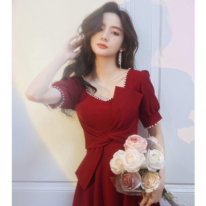 Đầm Cô Dâu Màu Đỏ Rượu Vang Thời Trang Mùa Thu Cho Nữ 18 Tuổi