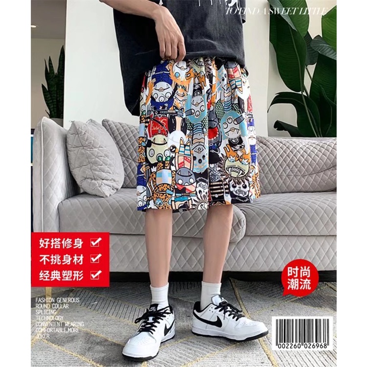 Quần ngắn họa tiết hoạt hình thời trang đi biển dành cho nam
