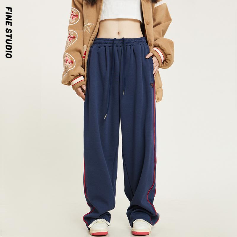 Fine STUDIO Quần Thể Thao Ống Rộng Dáng Suông Phong Cách Hip Hop Đường Phố Mỹ Retro Giản Dị Dành Cho Nam Và Nữ Sw