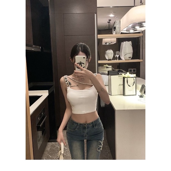 ÁO HAI DÂY CROPTOP PHỐI XÍCH KÈM DÂY MẪU MÌA HÈ