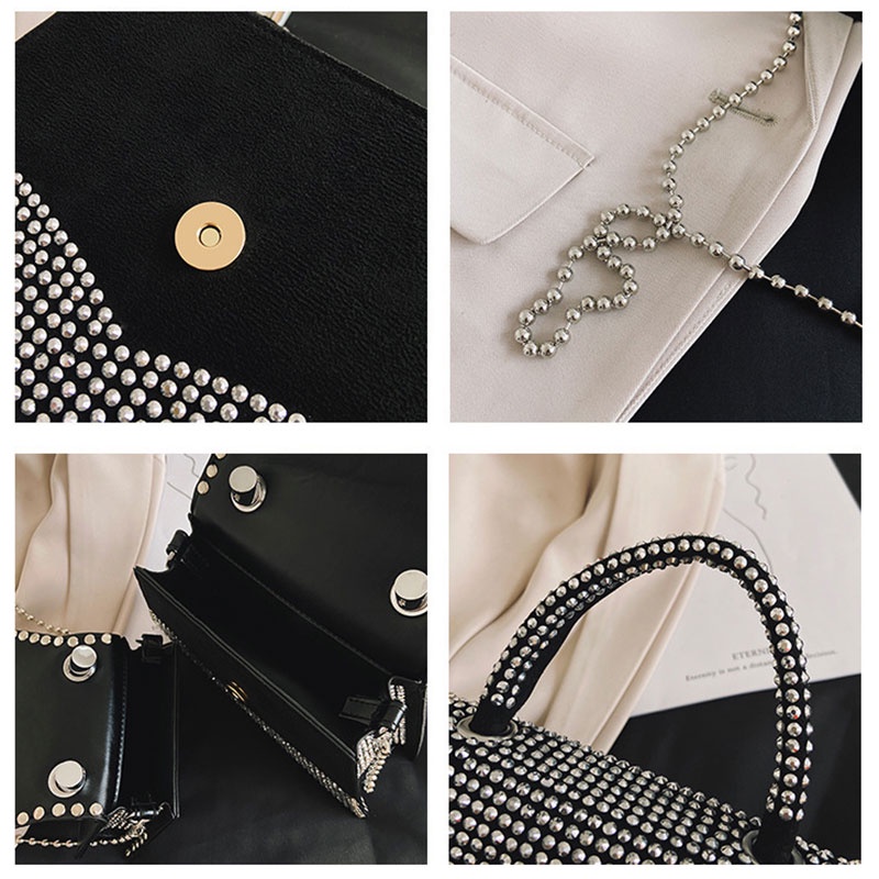 Mischa Túi Đeo Chéo Vai Hình Vuông Cỡ Nhỏ Bằng Da PU Đính Kim Cương Lấp Lánh Thời Trang Dễ Phối Đồ