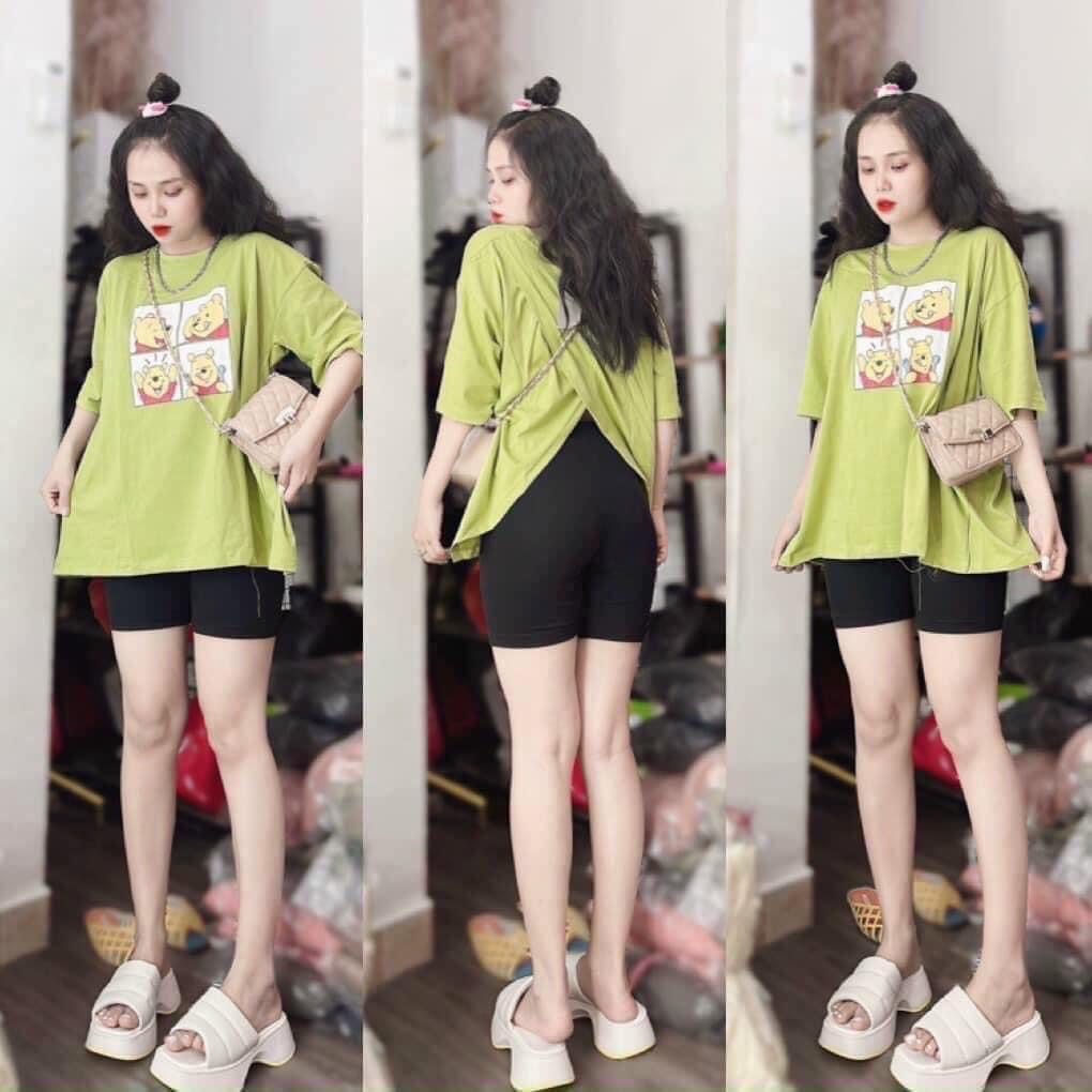 [3.3 Sales Freeship] Set áo thun from rộng in gấu xẻ lưng phối quần lửng, set bộ ngố in hình nhiều màu dễ thương mtb