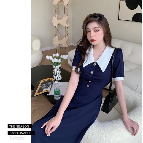 Đầm Tay Ngắn Cổ Búp Bê Dáng Ôm Phong Cách Hepburn Cổ Điển Thời Trang Mùa Hè Chất Lượng Cao Cho Nữ