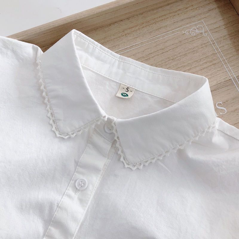 ICE Cotton Korean Style Lace Long Sleeve White Shirt Female Student Fresh Slim Fit Versatile Bottoming Shirt Inner Wear