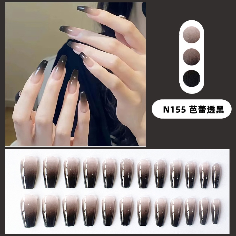 Set 24 Móng Tay Giả Màu Đen Gradient Phong Cách Pháp