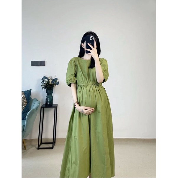 Váy Bầu Công Sở Thiết Kế BabyDoll Dáng Dài Đẹp Phong Cách Hàn Quốc Chất Liệu Đũi Xước Cao Cấp Fullsize Từ 40-85kg