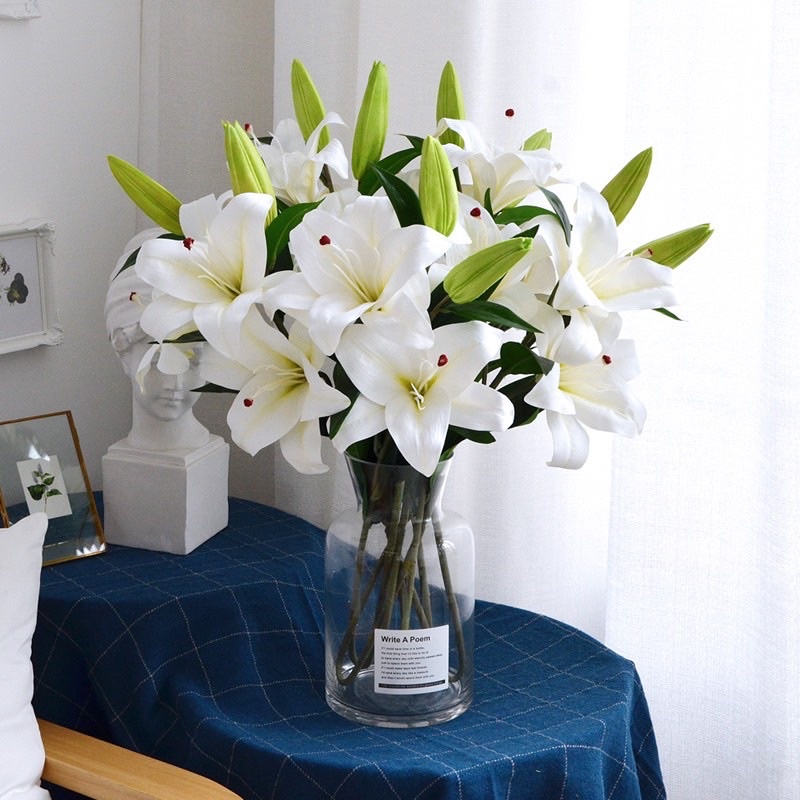 Hoa ly giả 2 bông 1 nụ trang trí nhà cửa,decor phòng, trang trí chụp ảnh