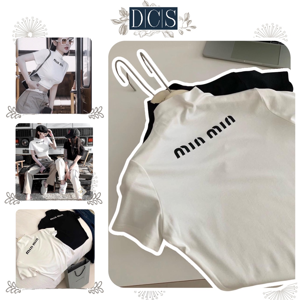 Áo croptop cộc tay áo thun nữ ôm body dáng lửng hở eo đen trắng Miu Miu freesize sexy hàn quốc basic Xuongmaydcs