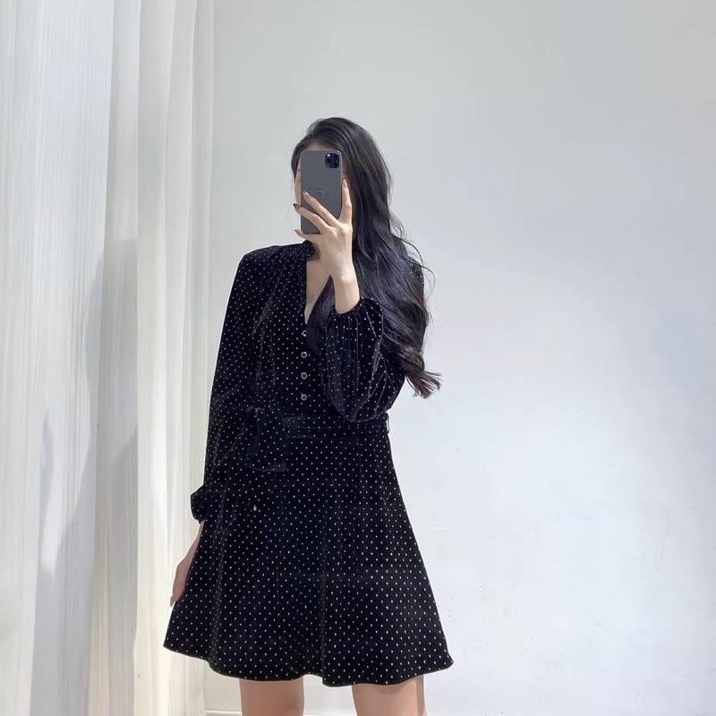 Váy nhung chấm bi kèm belt Za.ra