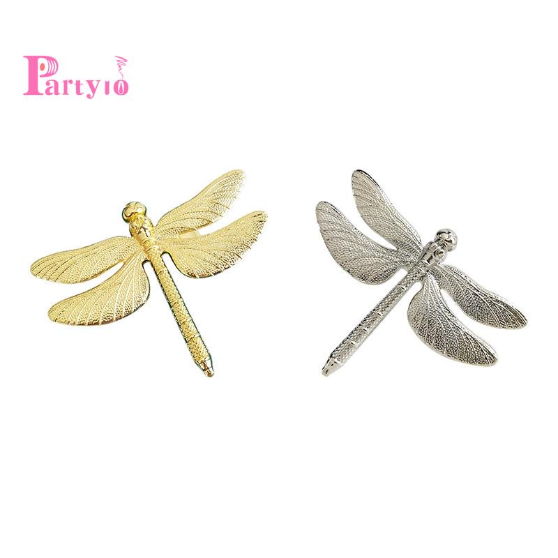 Bộ 6 Vòng Nhẫn Kim Loại Tự Kẹp Khăn Ăn Hình Chuồn Chuồn Dùng Trang Trí Bàn Tiệc Cưới /