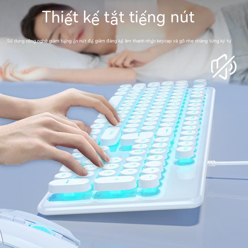 Bộ Bàn Phím Cơ Và Chuột K620 Có Dây Hình Tròn Màu Hồng Phong Cách Retro