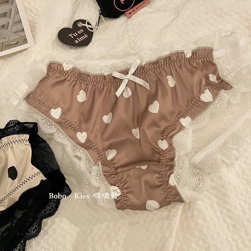 Bộ 3 Quần Lót Cotton Lụa Phối Ren Lưng Thấp Thoáng Khí Màu Đen Thời Trang Mùa Đông Quyến Rũ Cho Nữ