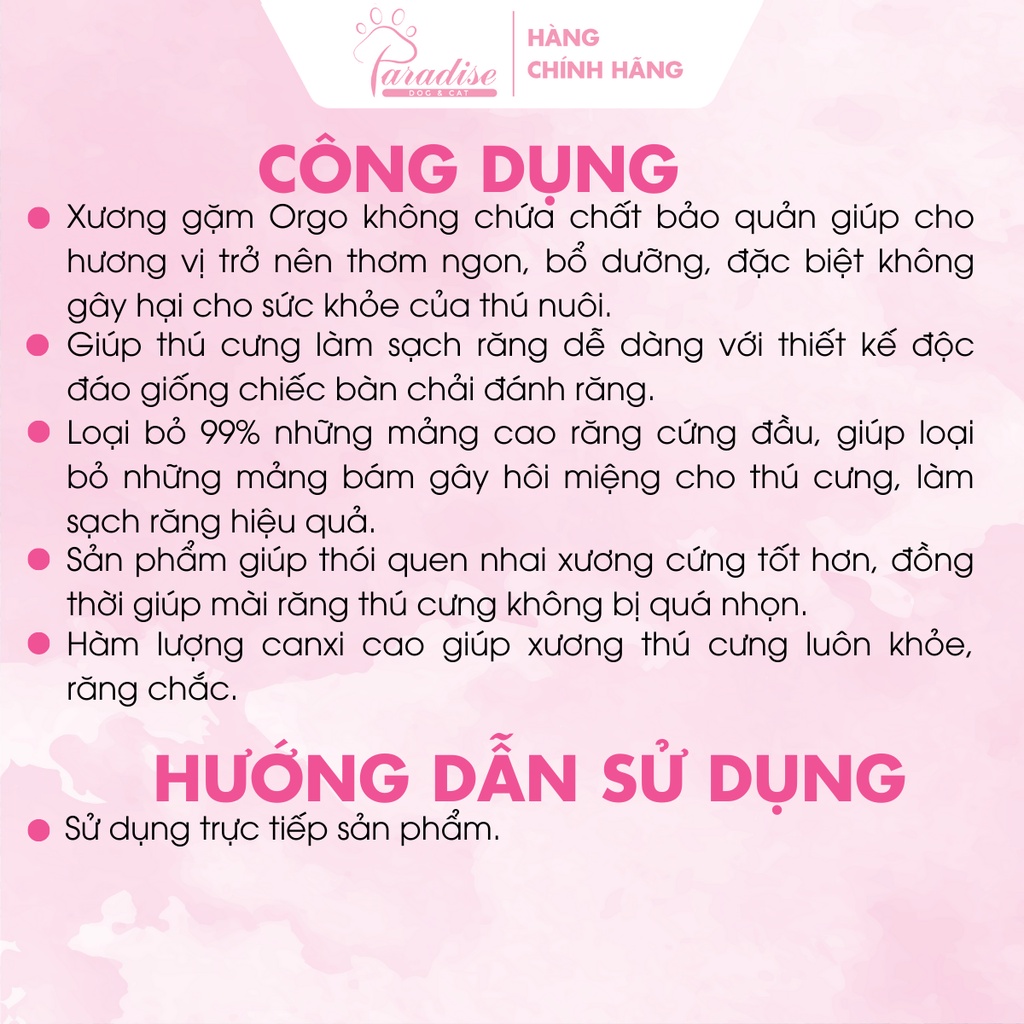 Xương Gặm Cho Chó Orgo Hình Bàn Chải Sạch Răng Bổ Sung Canxi Và Dinh Dưỡng 90gr/Túi -  Paradise Dog&Cat