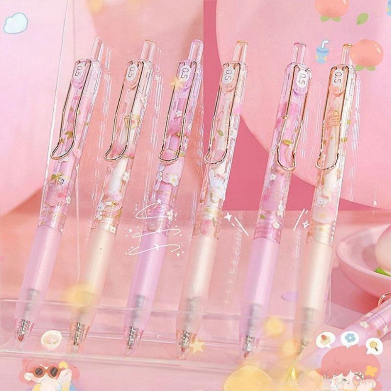 Bút bi cute gel bấm ngòi 0.5mm cao cấp hoạt tiết quả đào dễ thương mực đều nét chữ đẹp - Hally shop