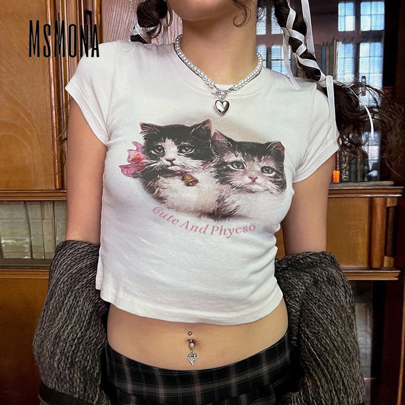 Áo Thun Cổ Tròn Ngắn Tay In Hình Phong Cách Retro Thời Trang Nữ Cá Tính 2023