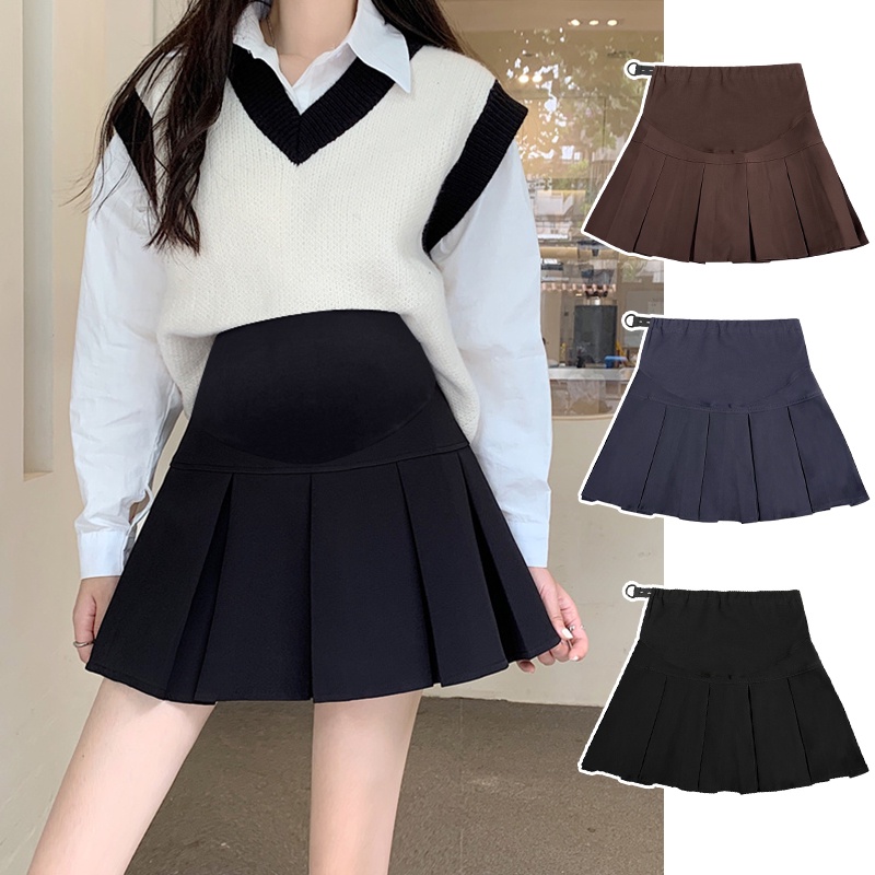 Chân Váy Chữ A Xếp Ly Màu Sắc Thời Trang Xuân Thu Cho Mẹ Bầu