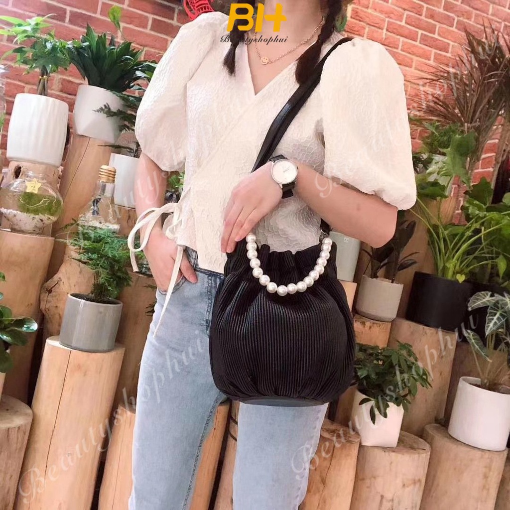 Túi Đeo Chéo Da PU Đính Ngọc Trai Thời Trang Dành Cho Nữ