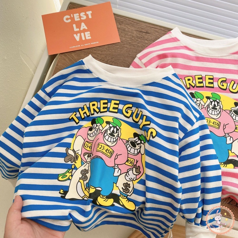Áo Thun Tay Dài Họa Tiết Kẻ Sọc In Chữ Thời Trang Mùa Thu Cho Bé Gái