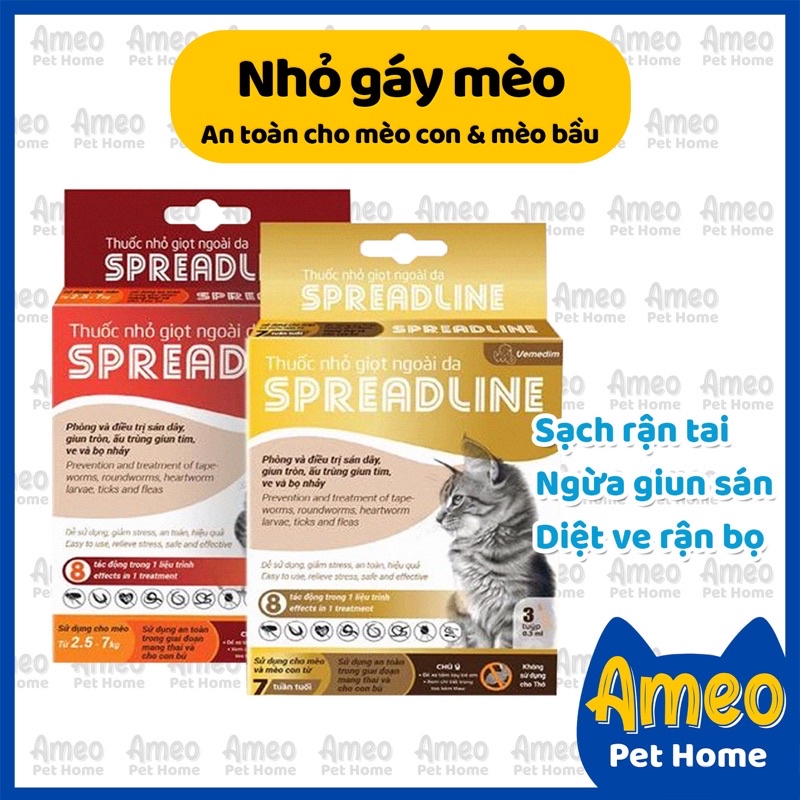 (8 công dụng) Spreadline - Nhỏ gáy cho mèo Spreadline hỗ trợ diệt Ve - Bọ chét - Rận tai cho Mèo