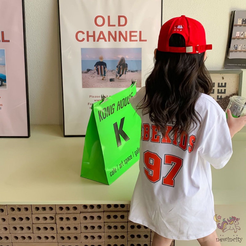 Đầm Thun Tay Ngắn In Chữ Phong Cách Hàn Quốc Thời Trang Mùa Hè Cho Bé Gái