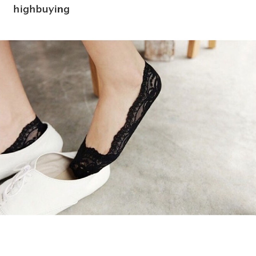 Hbvn Belle Vớ Cotton Ren Cổ Thấp Màu Đen Nude Chống Trượt Không Biểu Diễn Dành Cho Nữ