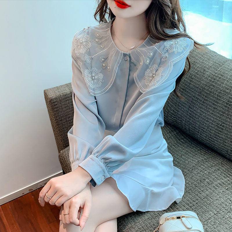Áo Sơ Mi Chiffon Tay Dài Cổ Búp Bê Phong Cách Pháp Thanh Lịch Kiểu Mới Cho Nữ