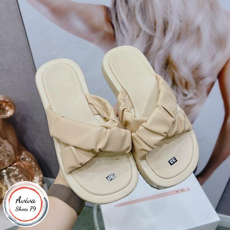 Dép mút bọc quai chéo 3cm xinh xắn chất da mờ bền đẹp nhẹ dễ phối đồ