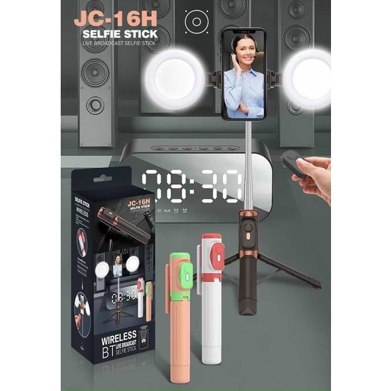 Gậy chụp ảnh 3 chân bluetooth kèm 2 đèn led kéo dài 110cm JC- 16H  quay phim, livestream kèm nút remote tiện lợi