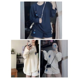 Set bộ áo thun quần short nữ thêu gấu dáng rộng, vải tổ ong
