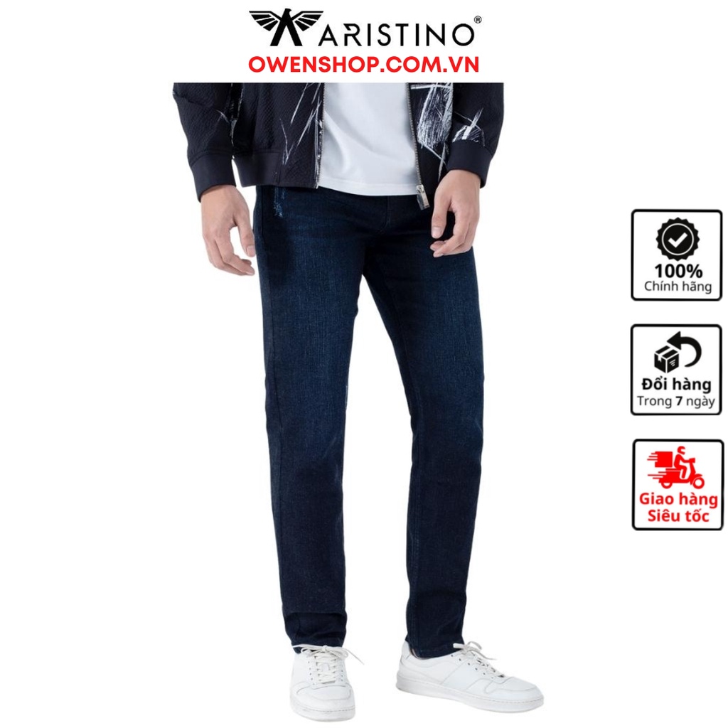 Quần jean nam cao cấp chính hãng Aristino AJN01501 xanh chàm đậm vải bò denim cotton bền đàn hồi tốt slim fit ôm nhẹ