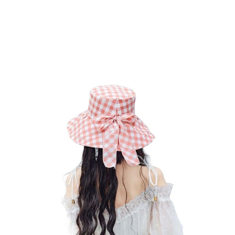 LOMBARD Mũ Tai Bèo Rộng Vành Chống Tia UV Họa Tiết Sọc Caro Cao Cấp Thời Trang