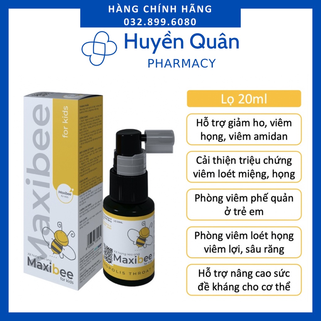 Xịt họng keo ong Maxibee Kids Giảm ho, giảm khò khè, giảm đau họng, tăng miễn dịch cho bé