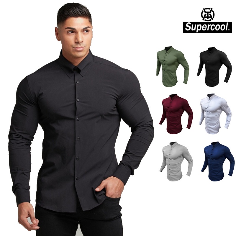 #SupercooL# Áo Thun Sơ Mi Nam Phong Cách âu Mỹ Áo Thun Nam Có Cổ Thể Thao Big Size Co Giãn Trơn Dài Tay Form Slimfit Vải Thoáng Nhanh Khô Cao Cấp Thấm Hút Mồ Hôi Tốt Mỏng Nhẹ Streetwear Nhiều Màu Chạy Bộ Thể Dục