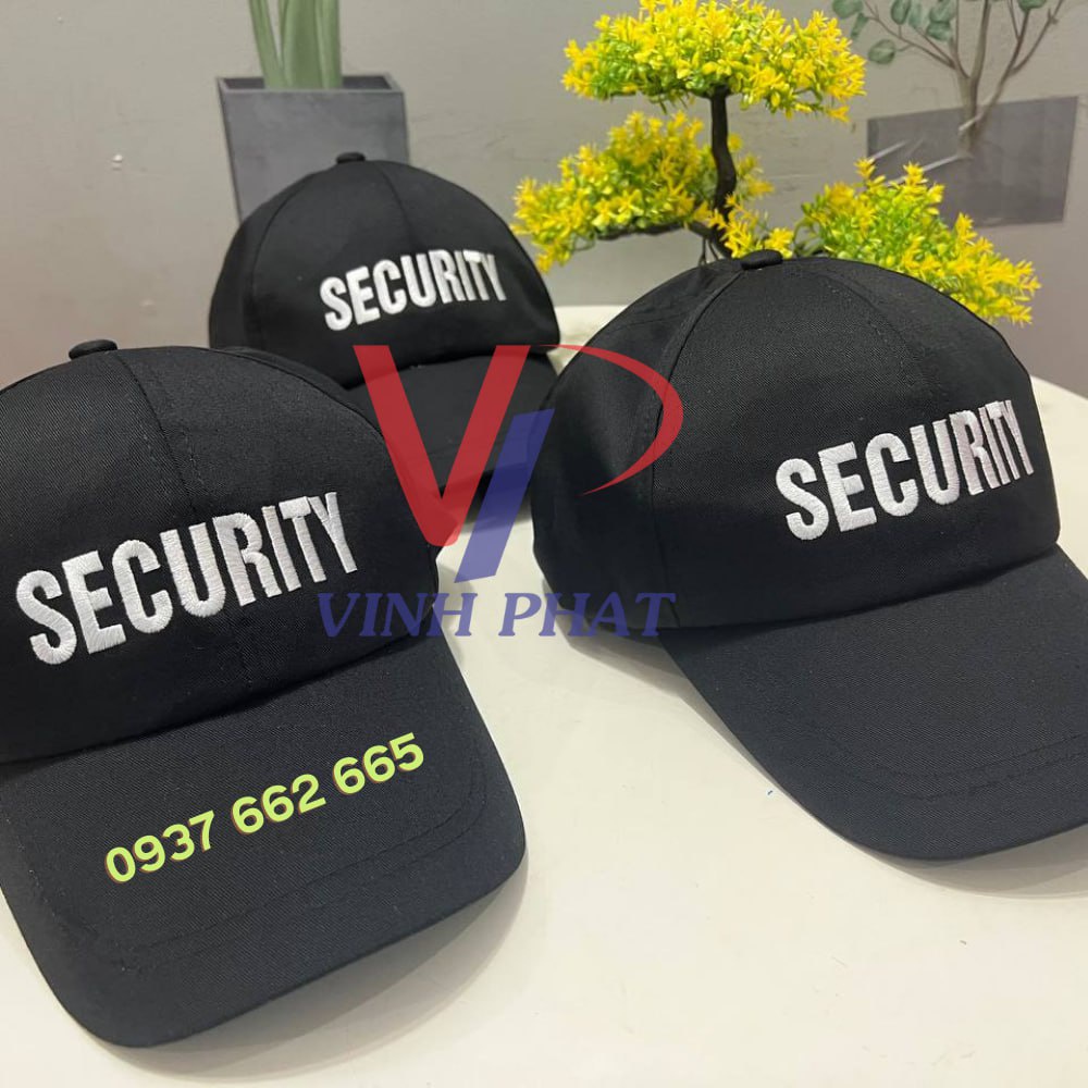 Nón kết bảo vệ thêu chữ security màu vàng, trắng vải kaki bền đẹp hàng sẵn giá rẻ