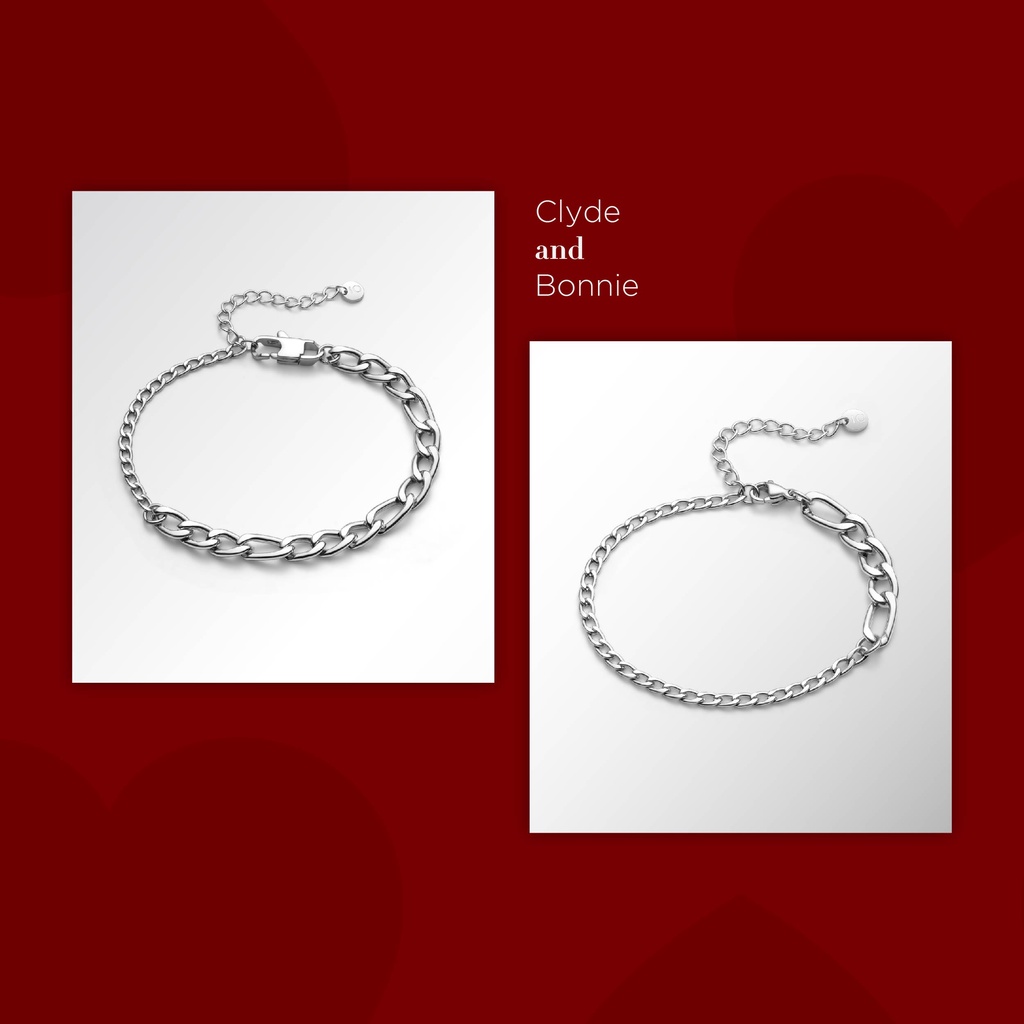 Vòng Tay Đôi Clyde & Bonnie Thiết Kế Đường Dây Xích Độc Đáo Mix Màu Bạc
