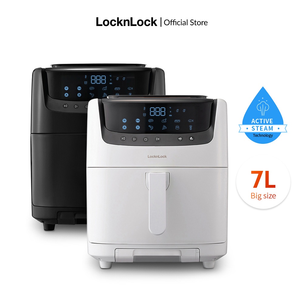 Nồi chiên không dầu &amp; hấp Lock&amp;Lock Steam Air Fryer 7L - màu đen và màu trắng EJF881