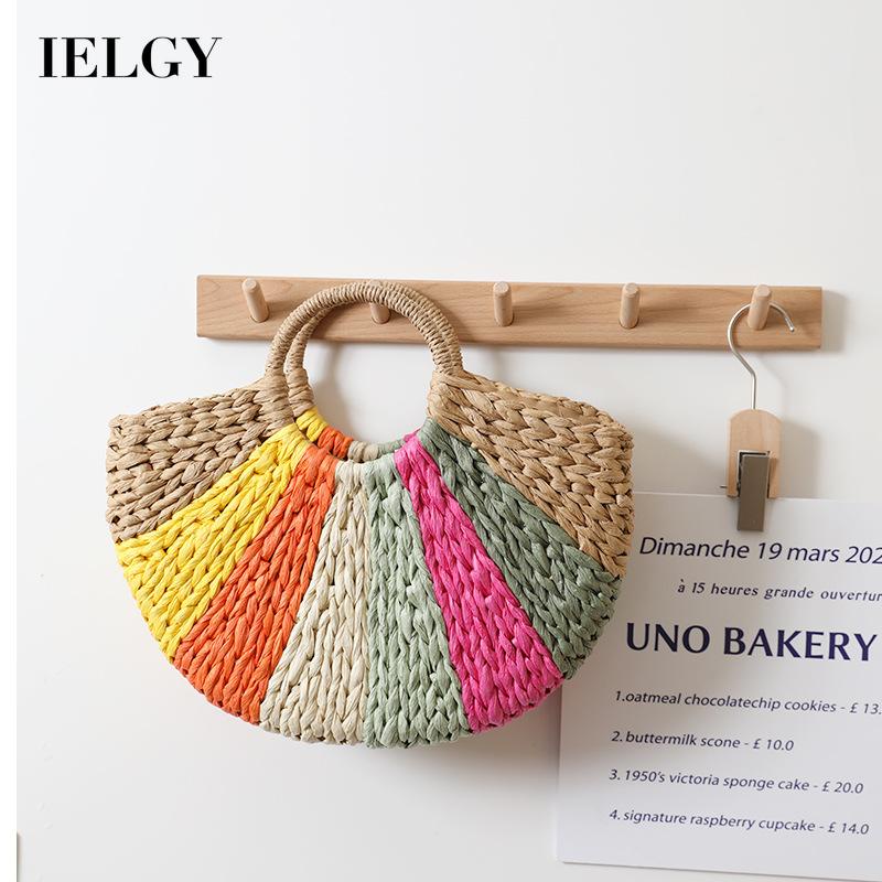 Túi Đeo Chéo Hình Bán Nguyệt Đan Lát Màu Sắc Cầu Vồng Tươi Tắn Nhỏ Gọn Cho Nữ