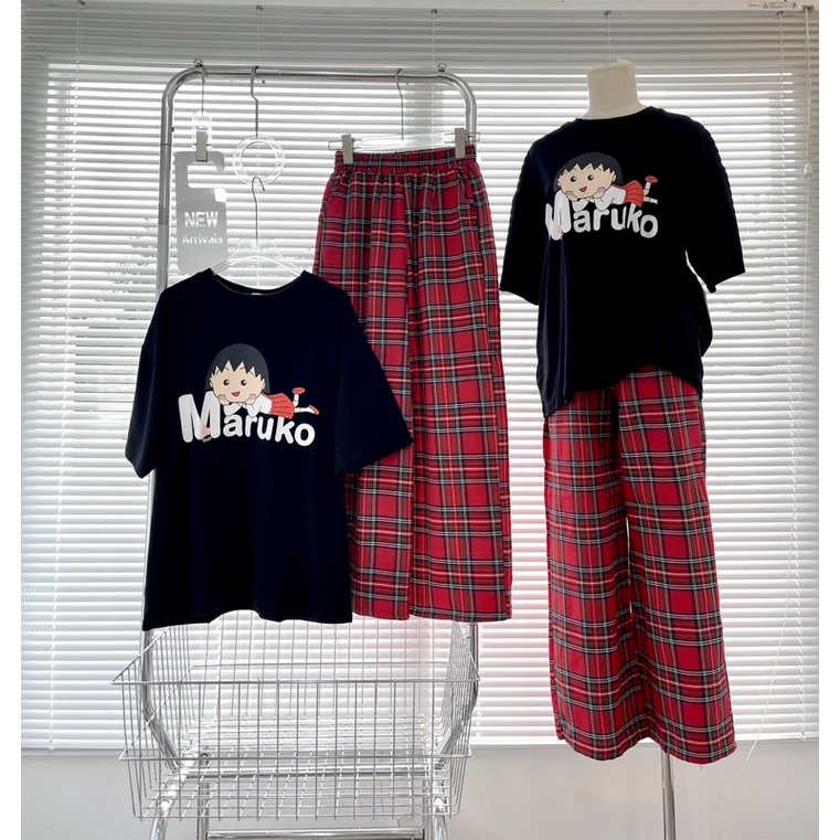 Set Maruco quần suông caro đỏ, chuẩn hàng loại 1 ảnh thật