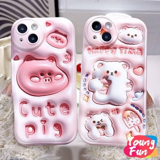 Caseing 3d little bear iphone 6 / 6plus / 6s / 6splus / 7 / 7plus / 8plus / x / xr / xs / 11/12/13 / pro / max / plus / promax iphone đệm khí silicon mềm bảo vệ ống kính chống va đập nổi