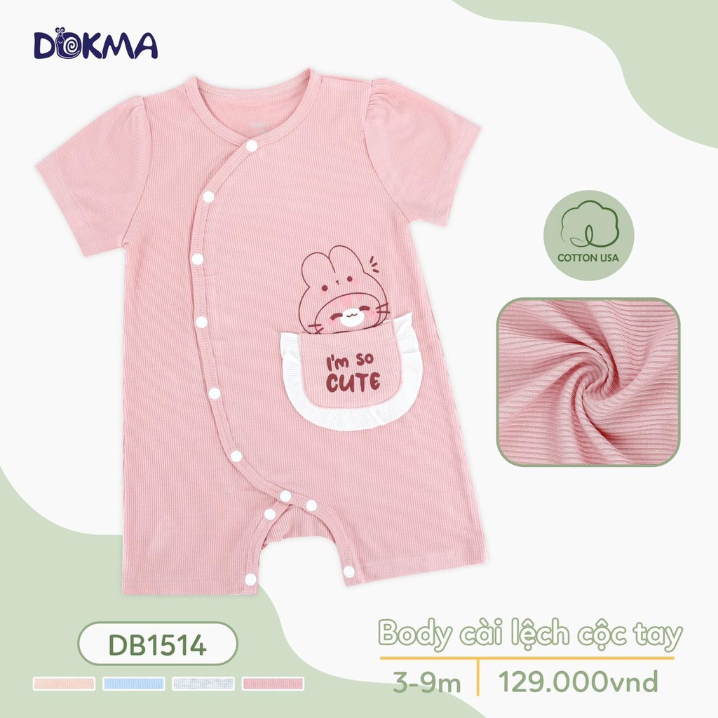 Body cài lệch cộc tay bé trai bé gái len tăm DOkma Size 3m-9m DB1514