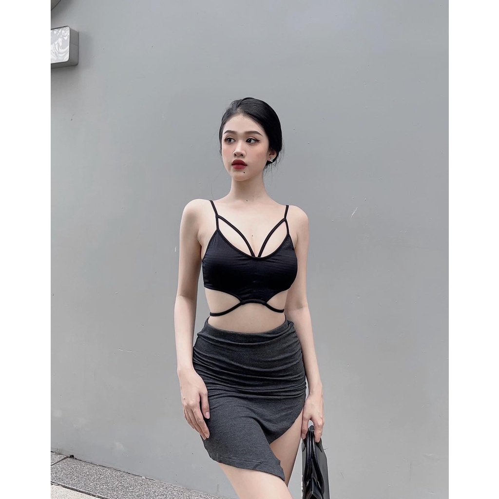 Croptop Thun Nhún V-neck 3313